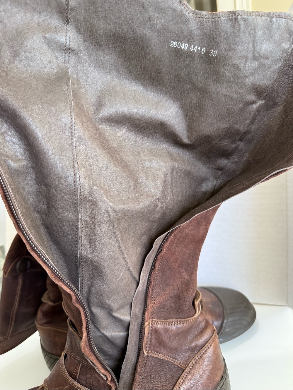 Leather Pataugas Brand Brown and Black Leather Knee-High Zip Up Flat Boots - Picture 7 of 10